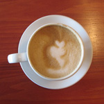 A latte with locally brewed espresso